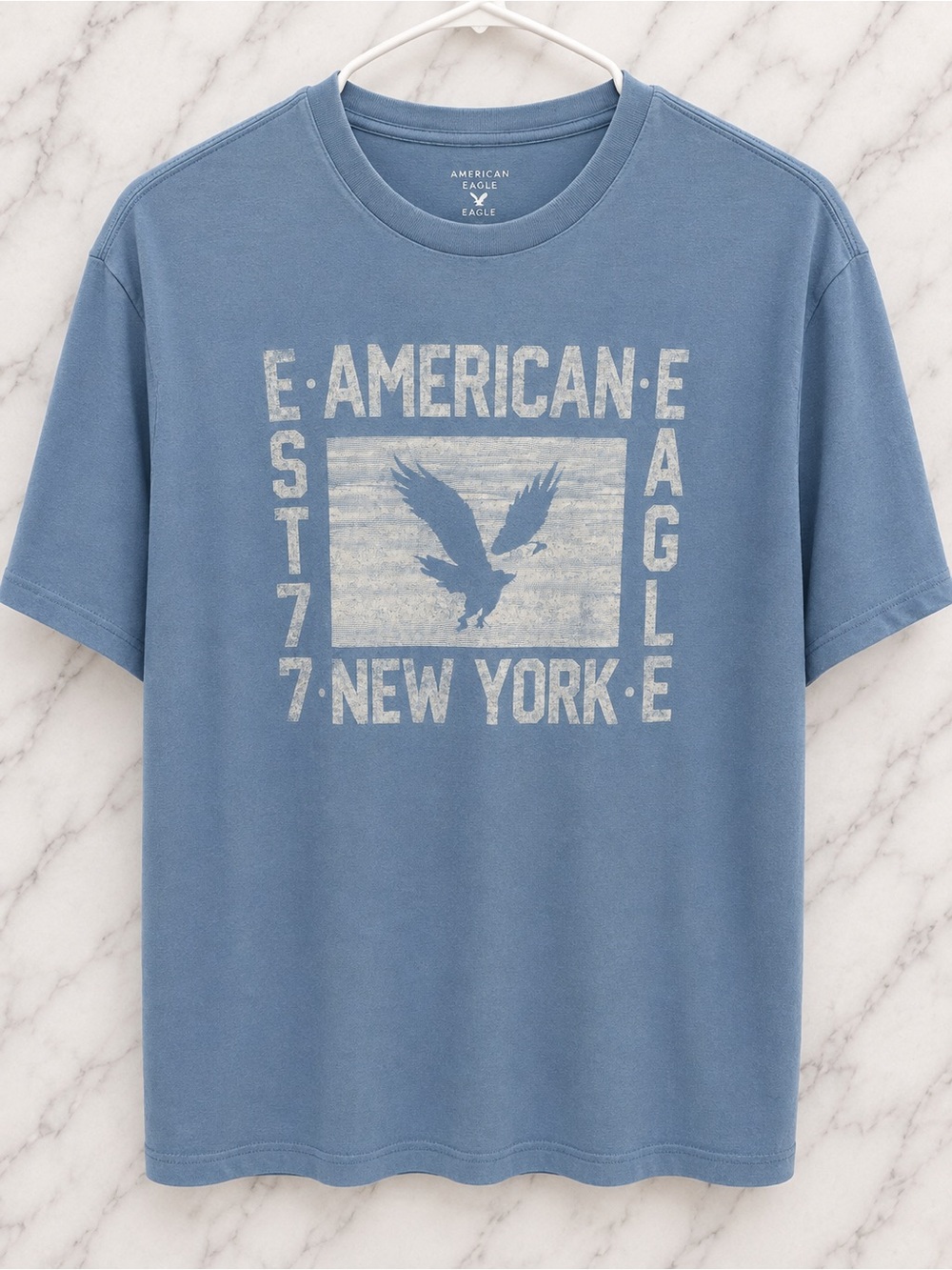 American Eagle Super Soft Distressed Graphic Tee Slate Blue | Size M - Picture 2 of 4